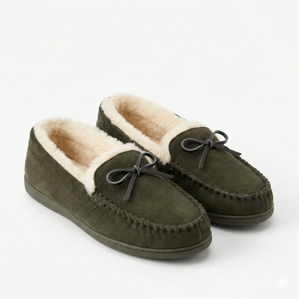 Green Loafers with Bow Accent